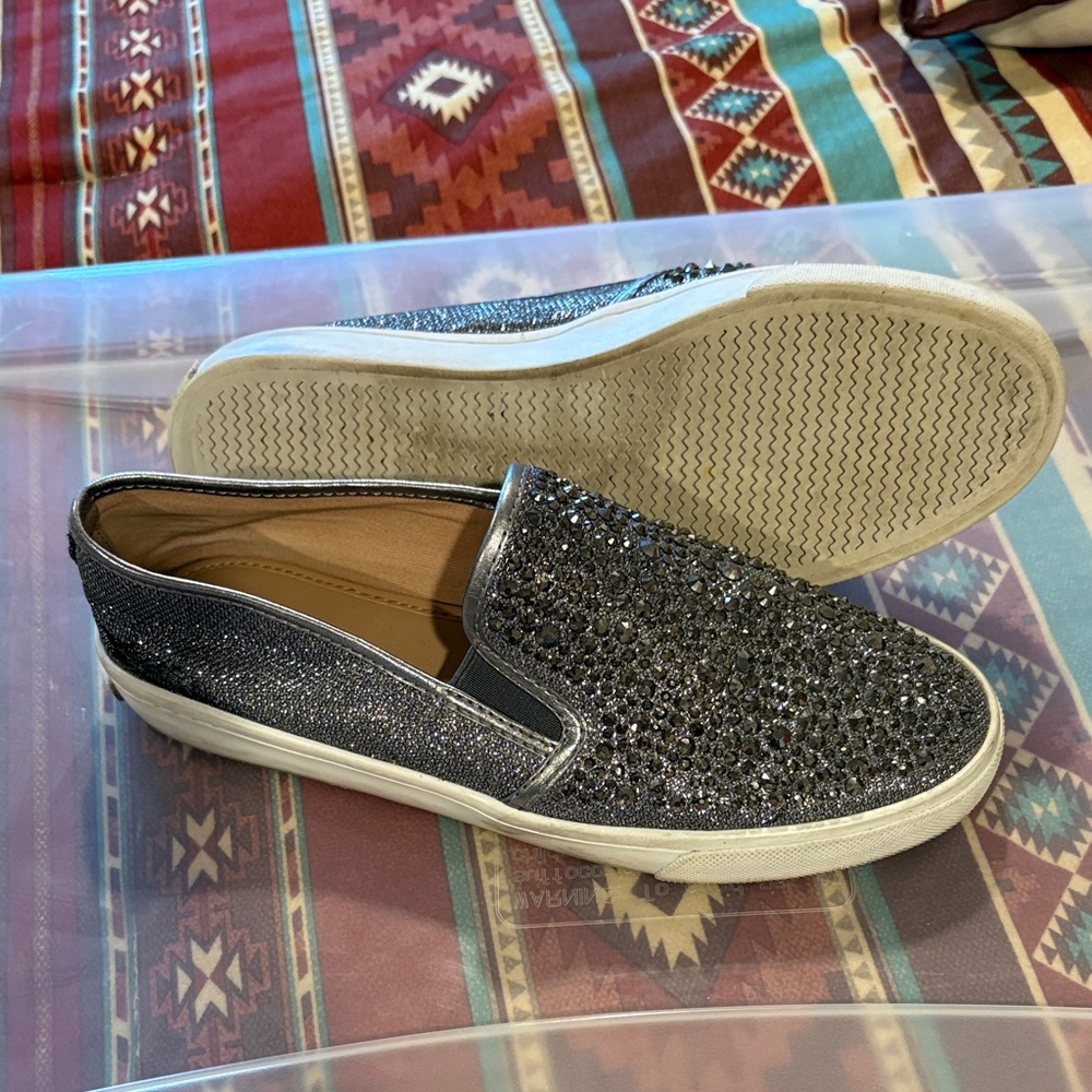 INC International Concepts Gunmetal Crystal Slip-On Sneakers - Picture 2 of 4